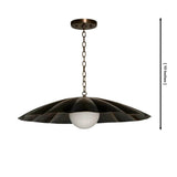 Verona sculpted petal pendant chandelier dimension view showing 10 inch fixture height with chain suspension and opal globe – Model 33195