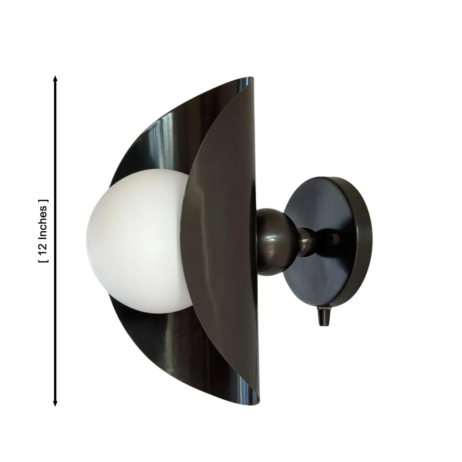 Size guide for Verona Sculptural Globe Wall Sconce – 1 Light Curved Shield – 12 Inch – Model 32790