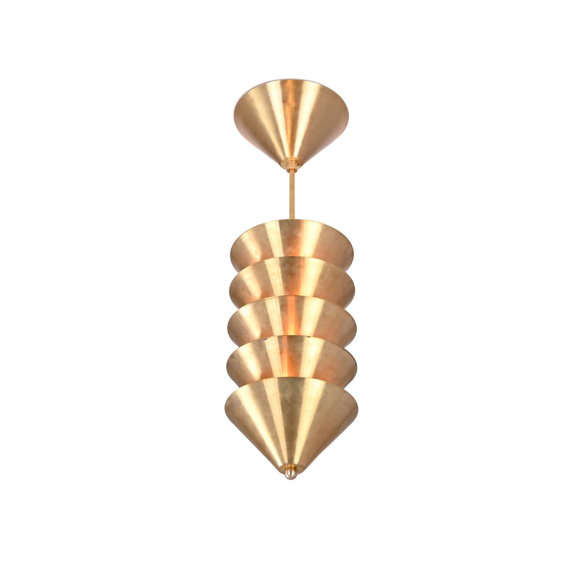 Verona Stacked Cone Pendant front product view with vertical layered cone shades and slim ceiling stem.