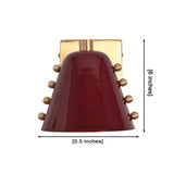 Verona Studded Cone Wall Sconce dimensions showing 5.5-inch width and 6-inch height with handcrafted burgundy cone shade and brass stud accents.