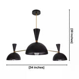 Verona 3 light black dome chandelier dimension view showing 34 inch width and 30 inch overall height.