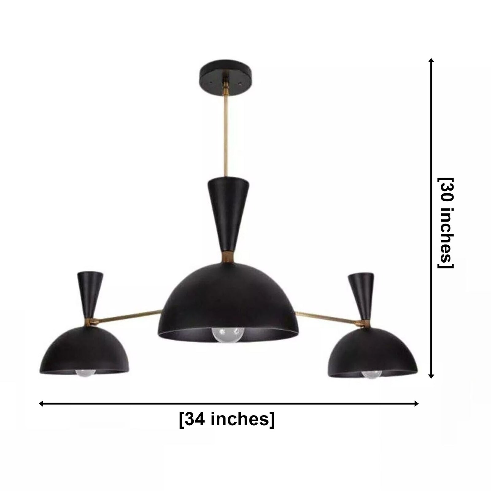 Size guide for Verona Triple Dome Chandelier – 3 Light – 34 Inch – Model 62059