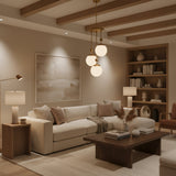 Verona 3-light triple globe pendant chandelier with aged brass finish and staggered opal glass shades – Model 33176