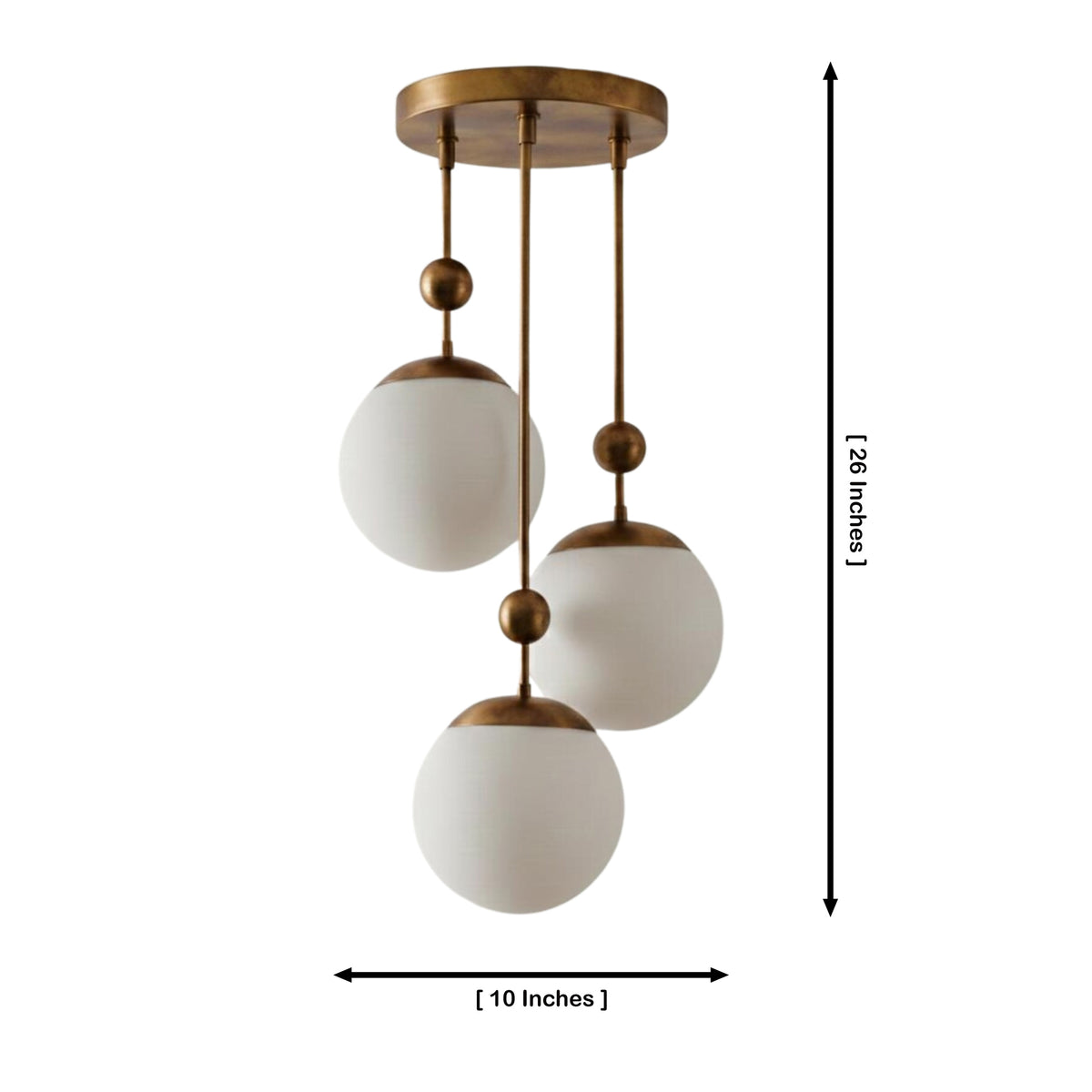 Verona triple globe pendant chandelier dimensions showing 26 inch height and 10 inch width – Model 33176