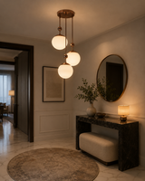 Verona 3-light triple globe pendant chandelier displayed in an elegant modern entryway with warm ambient lighting – Model 33176