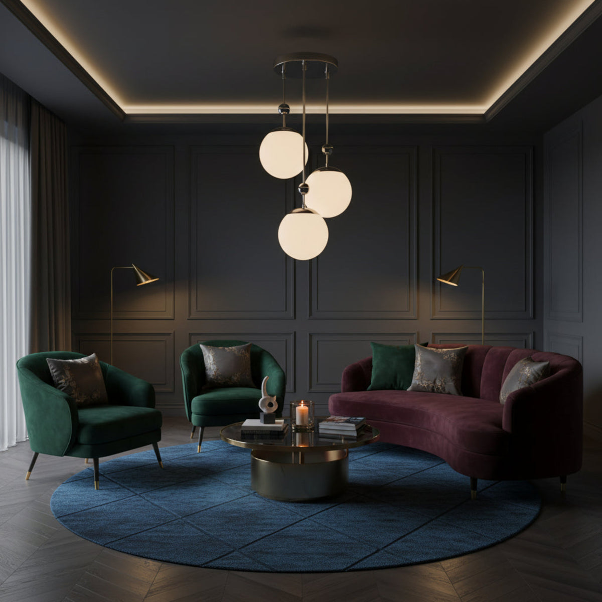 Verona 3-light globe pendant chandelier in polished metal finish with decorative sphere accents and opal glass shades – Model 33176