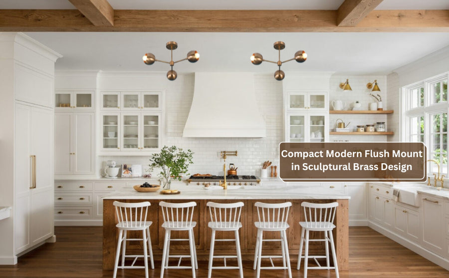 Modern ceiling light fixture with three spherical bulbs on a gradient background