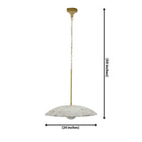 Wellington textured white dome pendant light with antique brass chain suspension, 24-inch shade width and 50-inch overall height, Model 73030.