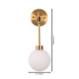 Dimension drawing of the Windsor Modern Brass Globe Wall Sconce showing a 13-inch overall height and 5-inch frosted opal glass globe with a decorative brass suspension.