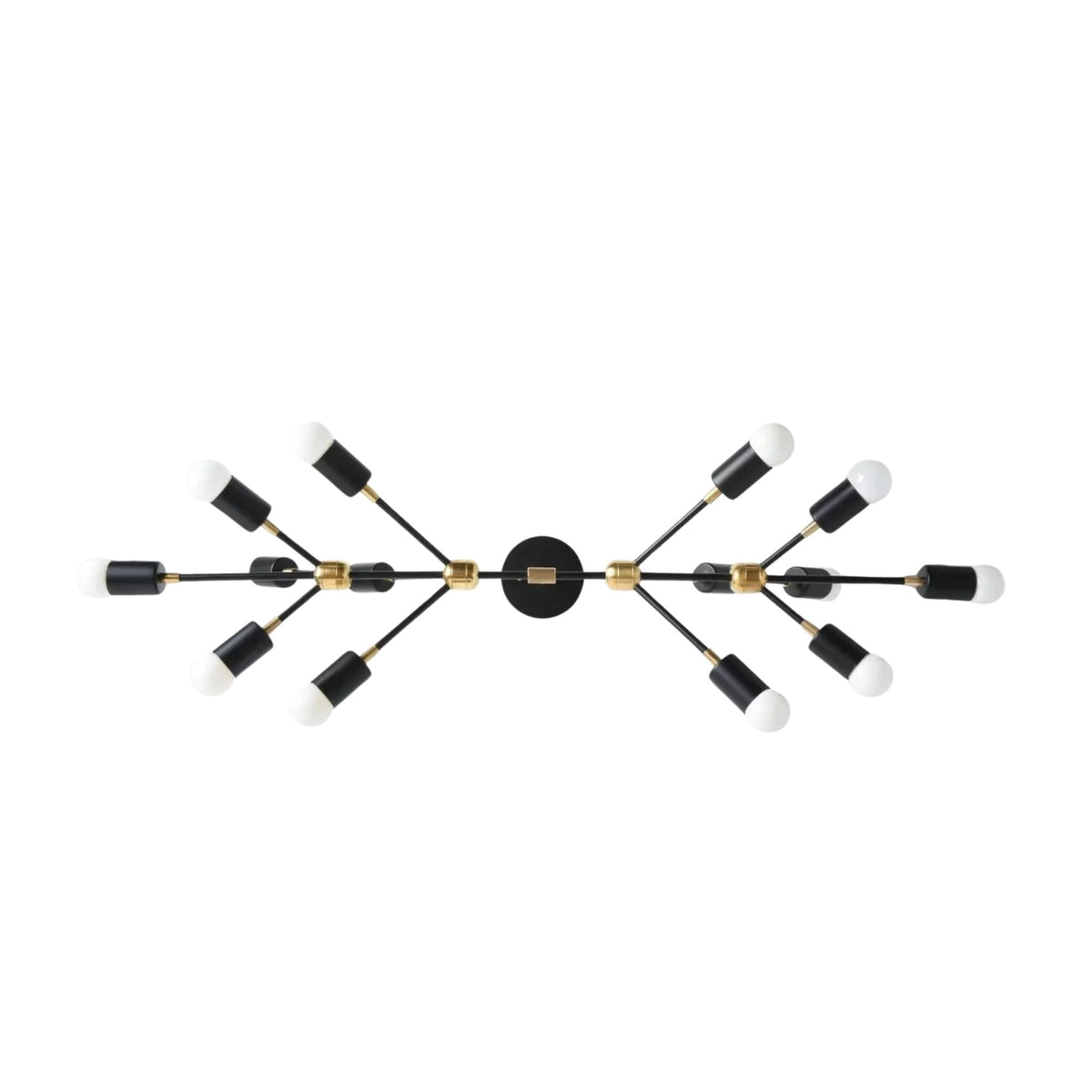 Zurich 14 light Mid-Century Modern chandelier shown from above highlighting its symmetrical branching arms and black finish.
