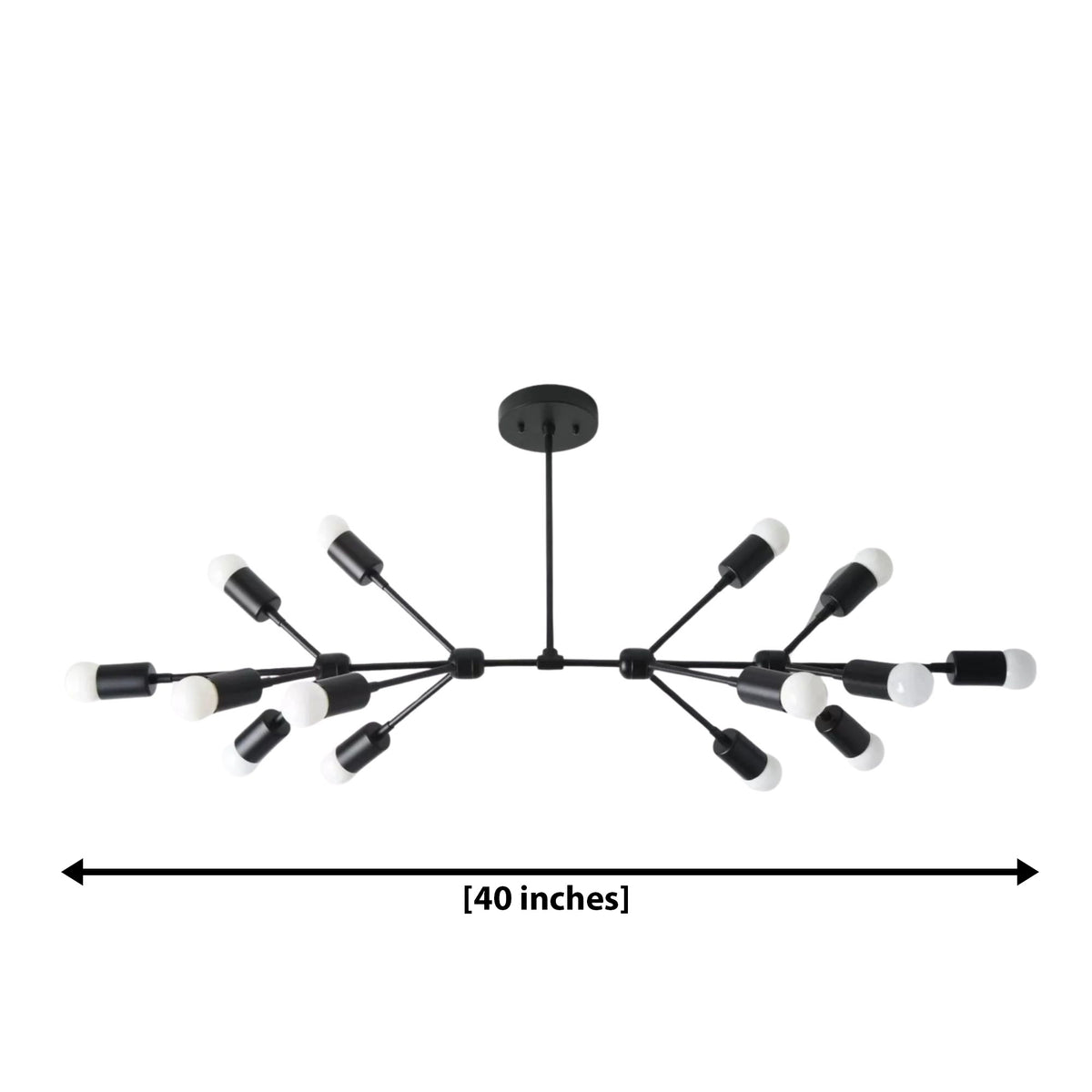Zurich 14 light black branching Sputnik chandelier dimension view showing an overall width of 40 inches.