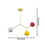 Zurich 3 light colorful globe branch chandelier showing 23 inch width and 23 inch overall height.