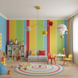 Zurich 3 light Mid-Century Modern chandelier featuring colorful globe shades and a sculptural brass branch frame.