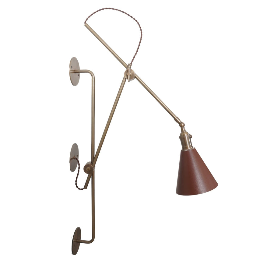 Adjustable brass wall lamp with cone shade – handmade swing arm sconce by Brass Leaf Studio