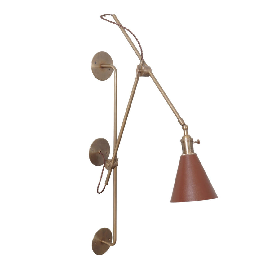 Adjustable brass wall lamp with cone shade – handmade swing arm sconce by Brass Leaf Studio