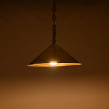 Adjustable chain cone pendant light with brass canopy and warm downward illumination for refined ceiling lighting