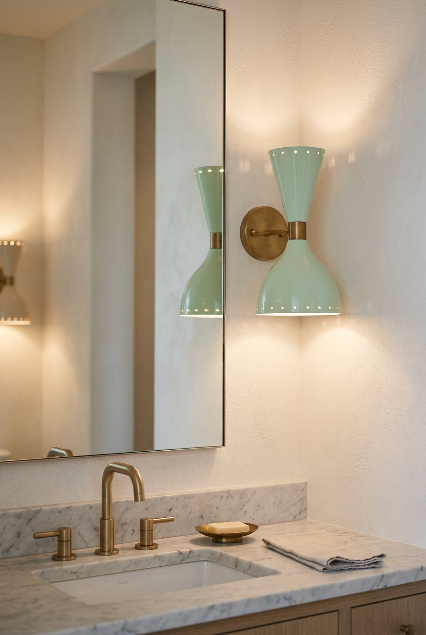 Amsterdam wall sconce measuring approximately 11.5 inches high and 6 inches wide with true compact proportions
