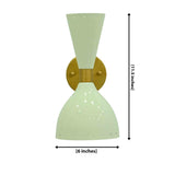 Amsterdam diabolo wall sconce with enamel painted double cone shades, raw brass arm and round canopy