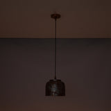 Brass Leaf Studio artistic drum pendant light with textured copper finish for kitchen, dining, and bar spaces