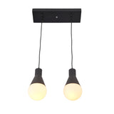 Close-up of the Aspen Dual Socket Pendant Chandelier highlighting handcrafted tapered metal socket housings and warm glowing globe bulbs.