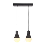 Angled view of the Aspen Dual Socket Pendant Chandelier featuring two illuminated globe bulbs and adjustable cord suspension.