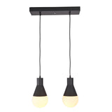 Aspen Dual Socket Pendant Chandelier 2 Light Model 33242 front view illuminated with warm globe bulbs and matte black finish.