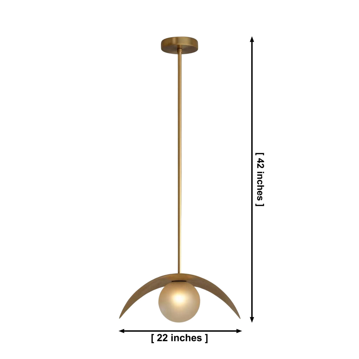 Dimensions of the Aspen Sculptural Crescent Pendant Light Model 33251 showing a 22-inch width and 42-inch overall height.