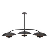 Black chandelier with warm reflective shade interiors designed for dining rooms, living rooms, and entryways