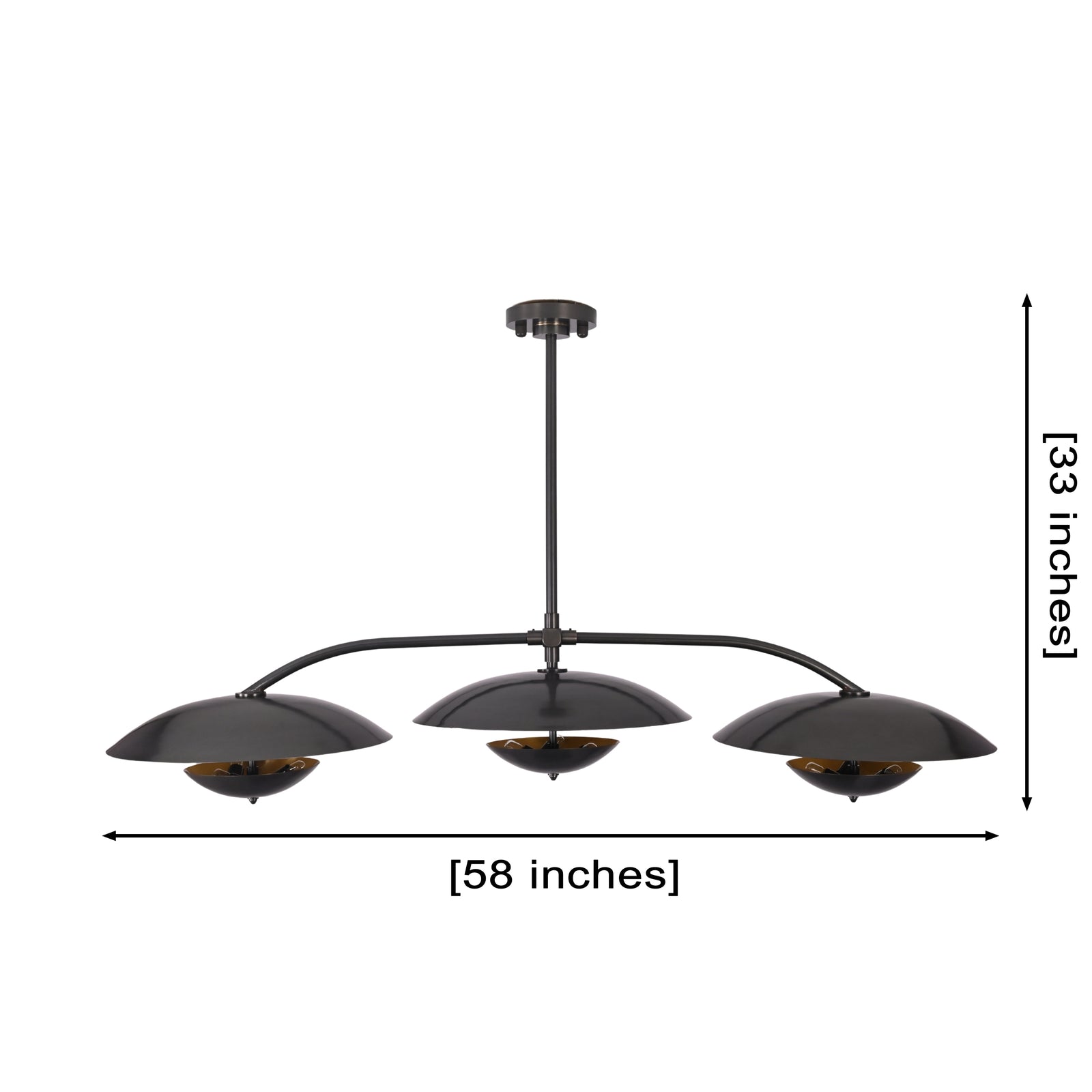 Size guide for Astra Halo 3 Light Black Chandelier with Warm Reflective Shades