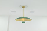 Athens 24 inch brass chandelier with broad dome shade, custom drop and architectural ceiling design