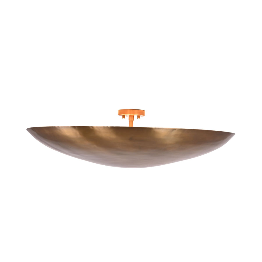 Aurelia Halo solid brass bowl flush mount ceiling light with warm upward ambient glow