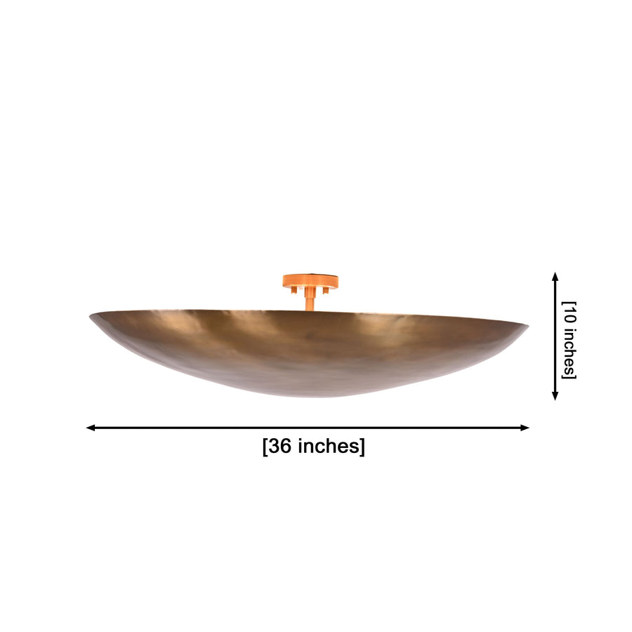 Aurelia Halo solid brass bowl flush mount ceiling light with warm upward ambient glow