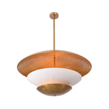 Aurelia tiered disc pendant light shown in a warm living room with layered shade design and soft ambient glow