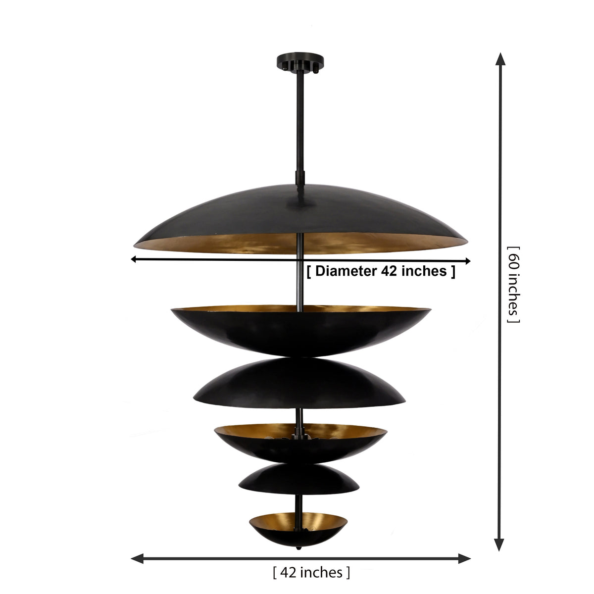 13-light six tier solid brass disc chandelier shown in a luxury living room with warm layered ambient glow