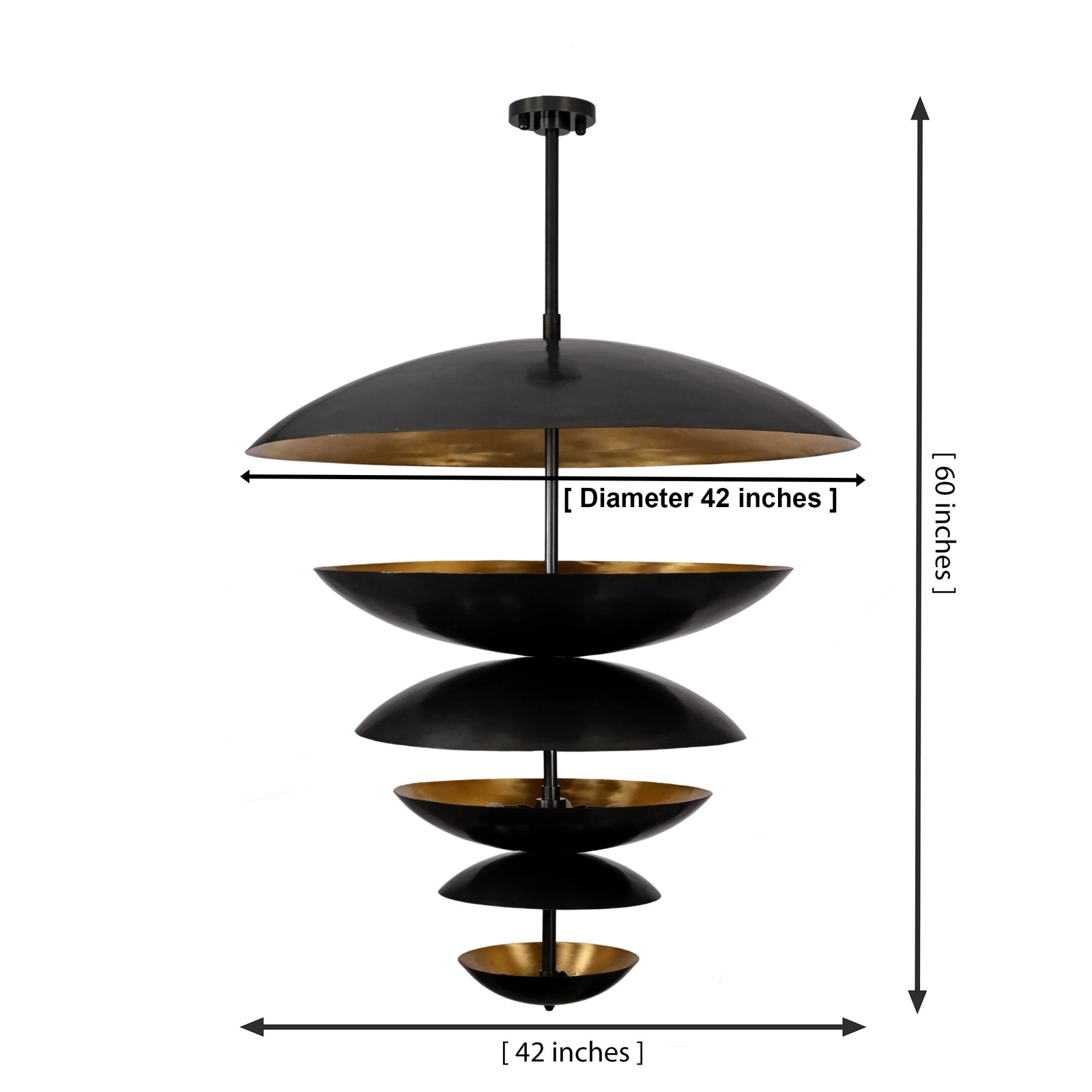 Size guide for Aureon 13-Light Six Tier Brass Disc Chandelier – Blackened Brass Ceiling Light - Model 33246