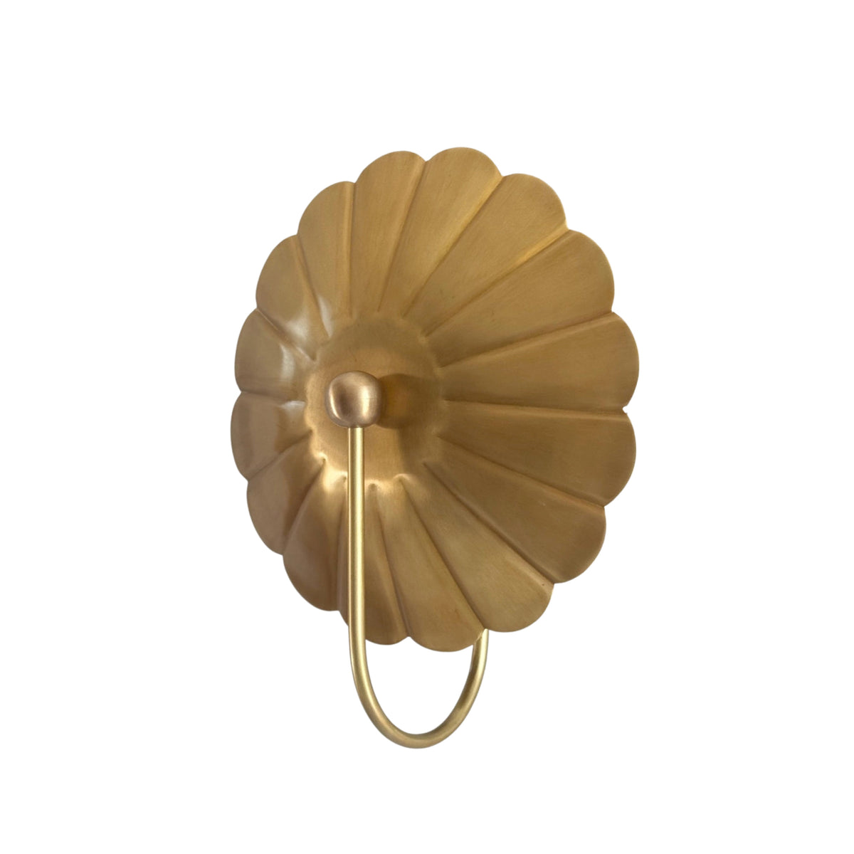 Angled front view of the Aurora floral brass wall sconce showcasing its sculptural floral backplate and gracefully curved wall-mounted arm.