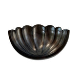 Front detail of the Aurora modern gunmetal fluted half bowl wall sconce highlighting its handcrafted fluted texture and rich gunmetal finish.