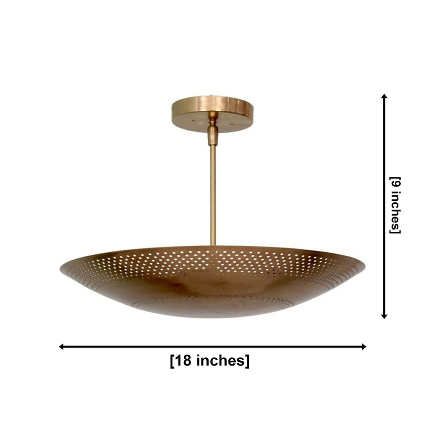 Aurora perforated bowl chandelier 6 light Model 62010 installed above a dining table in a warm modern dining room