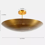Dimensions of the Aurora Perforated Disc Flush Mount Chandelier Model 62035 showing a 24-inch diameter, 12-inch overall height, and 5-inch ceiling canopy.