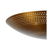 Close-up detail of the Aurora Perforated Disc Flush Mount Chandelier Model 62035 showcasing the handcrafted perforated metal shade and warm ambient light diffusion.