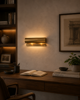Bedroom linear wall sconce with Brass Patina finish for bedside and accent wall lighting