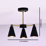 Dimensions of 3 light black and brass flush mount chandelier – 11 inch wide and 12 inch height handmade ceiling light