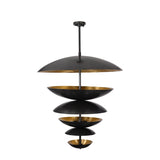 Six tier brass disc chandelier dimension view showing 60 inch height and 42 inch diameter for size reference