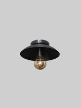 Studio photo of blackened brass industrial ceiling light crafted from solid brass with lacquer coating for durability and style.