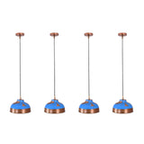 Blue patina copper dome pendant light dimension view showing 47 inch overall height and 12 inch shade width