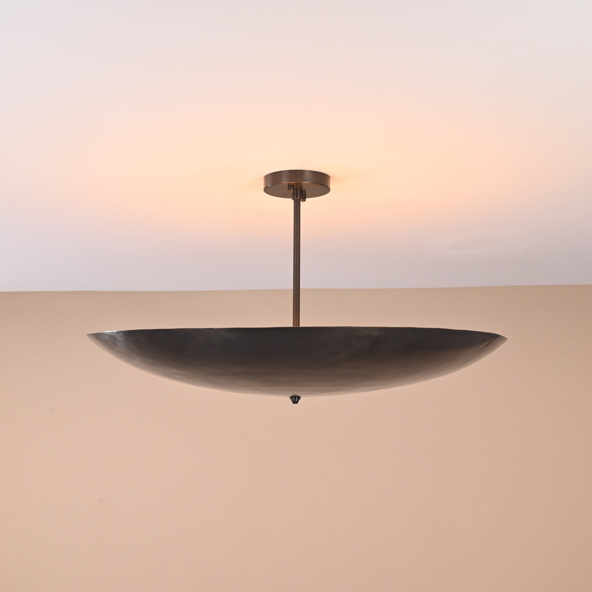 Handmade 5-light semi-flushmount brass chandelier viewed from an angle