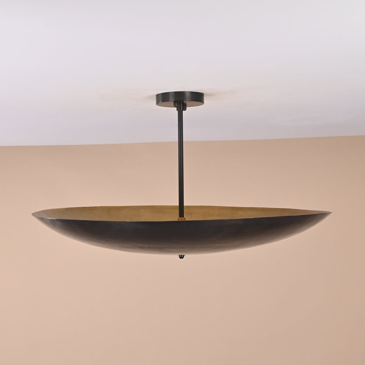 Blackened brass 5-light ceiling fixture with lacquered surface and modern profile
