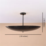 Brass bowl ceiling light with 30-inch width and 15-inch height labeled for reference