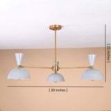 Brass 3-light chandelier with measurement guide showing 30-inch width and 21-inch height.