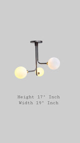 Brass 3-light chandelier with dimensions – 19 inch width, 17 inch height